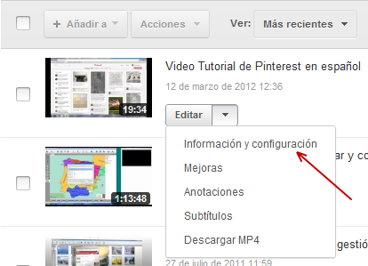 Configurar videos YouTube