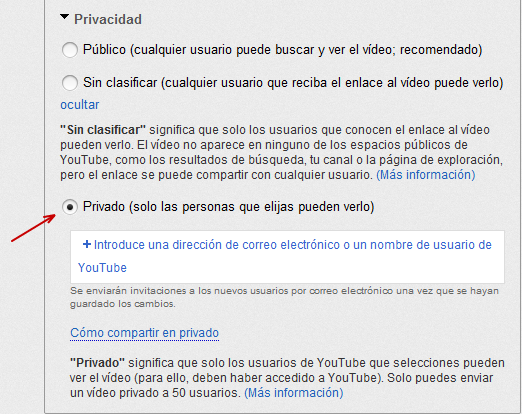 Videos privados en YouTube