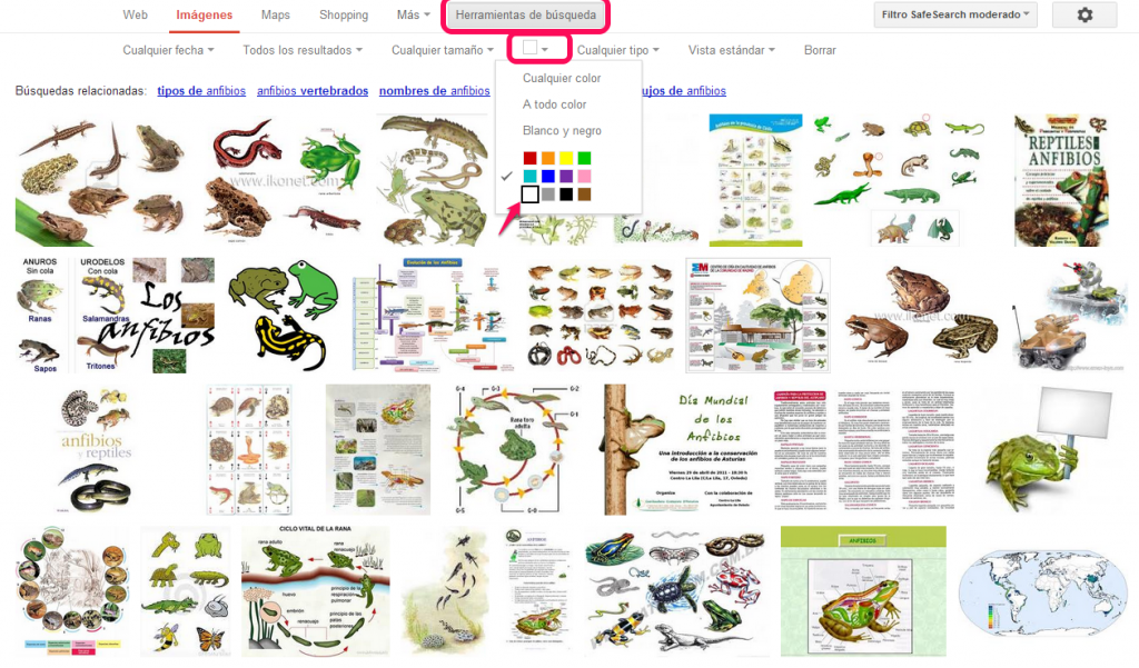 google search filtrar imagen por color