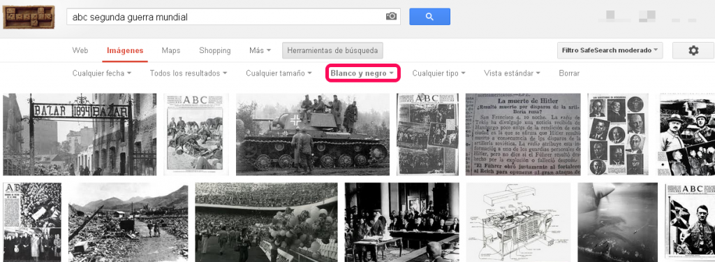 google search filtrar blanco y negro