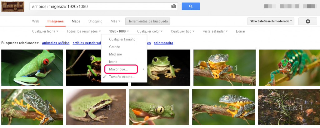 google search filtrar por tamaño