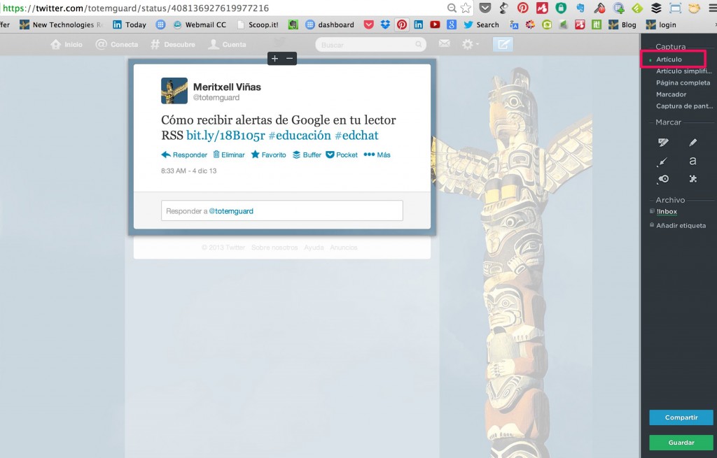 capturar un tweet y url con evernote web clipper