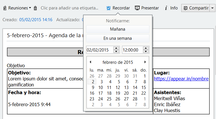 Recordatorio evernote