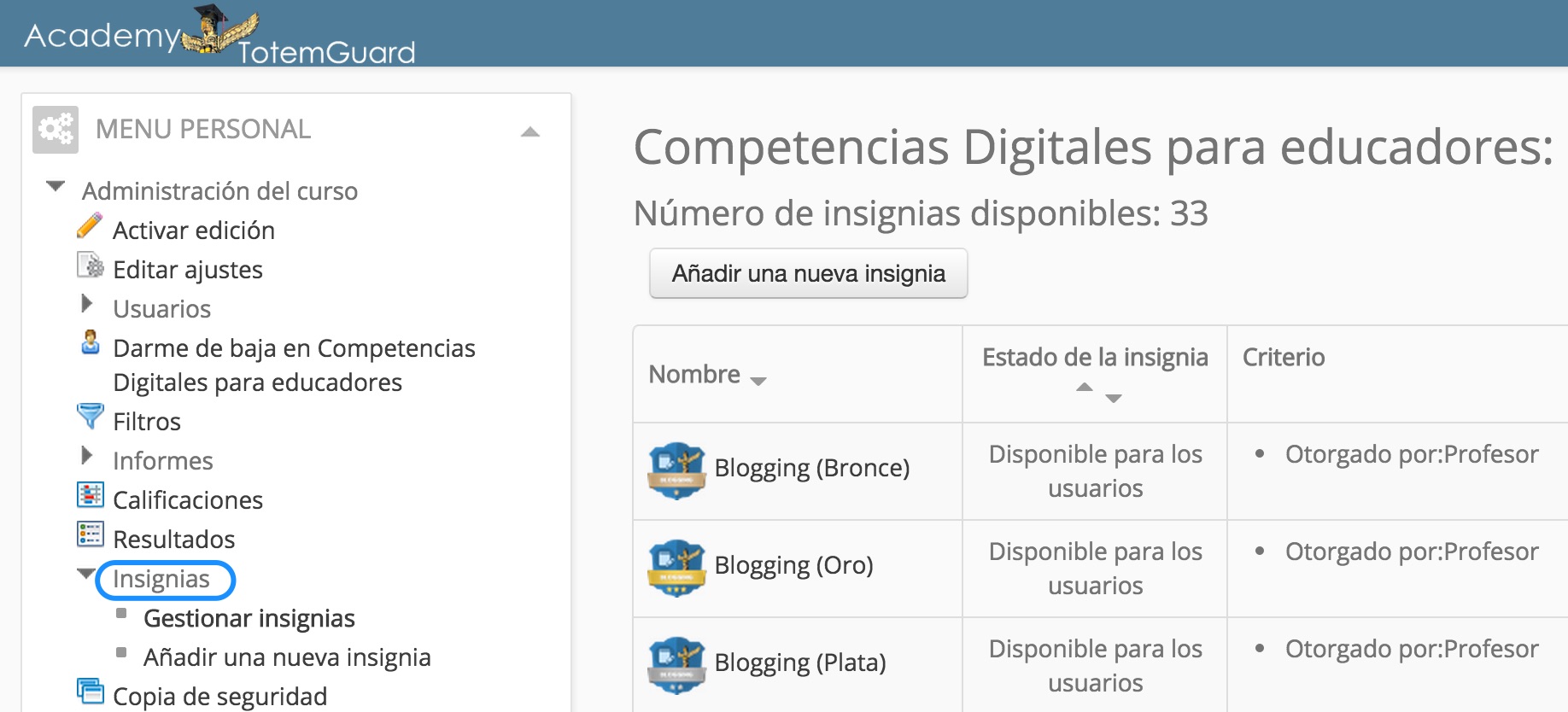 gestion insignias moodle