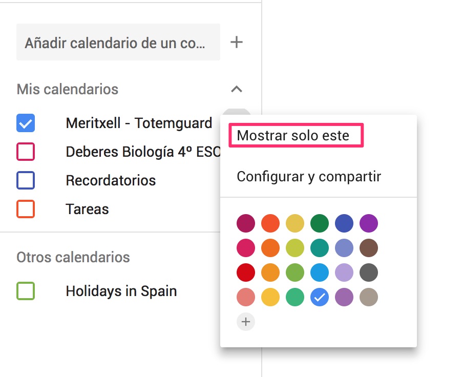 Mostrar-solo-este-calendario-google
