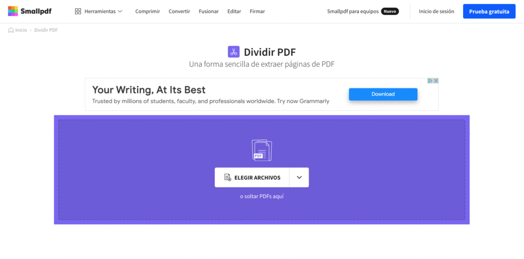 dividir pdf smallpdf