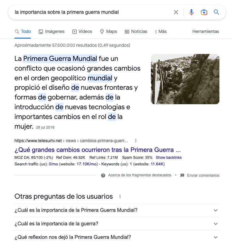 Resultados de Búsqueda en Google sobre "la importancia de la Primera Guerra Mundial"