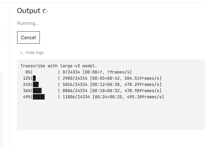 transcripcion whisper replicate porcentaje de finalizacion